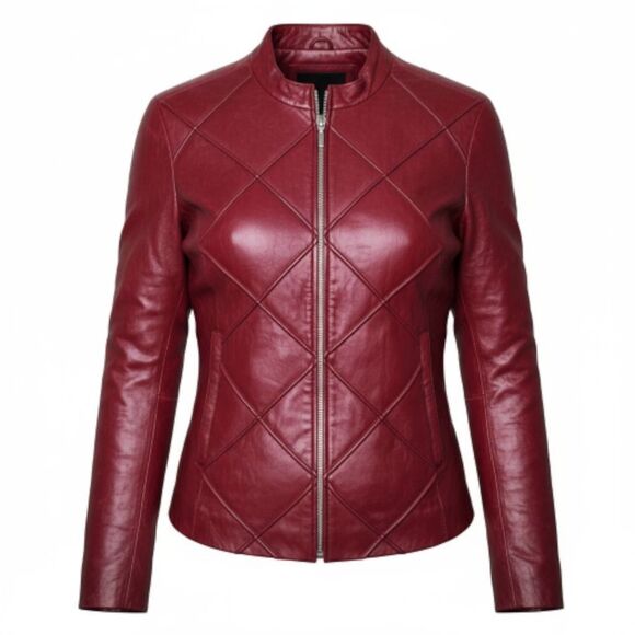 Vintage Mossimo Red Leather Jacket Oxblood Y2K Medium Cafe Racer Moto - Picture 1 of 14